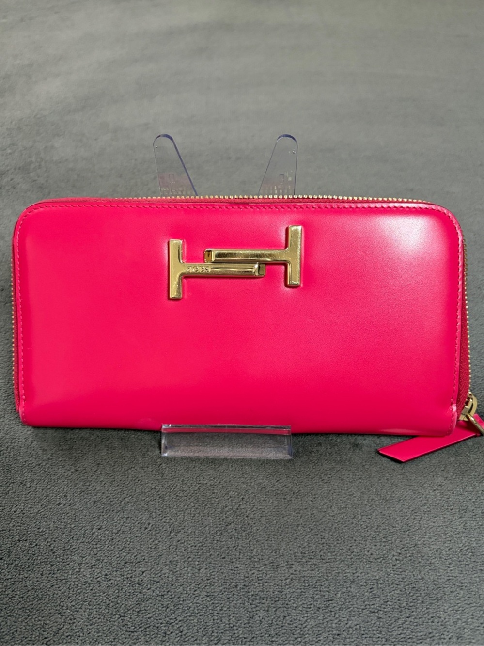 Tod's Hot Pink Zip-Around Wallet with Gold Tone T Logo